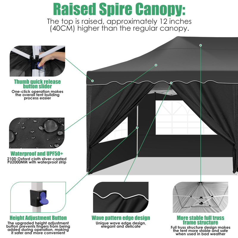 DreamDwell Home 20 x 10 Waterproof Pop Up Canopy with Sidewalls Storage Bag Outdoor Easy Up Canopy Party Tent Wayfair Canada